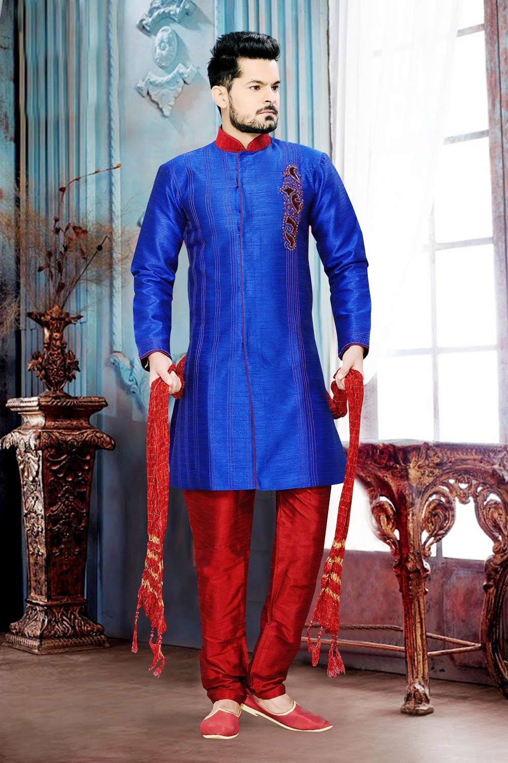 Blue latest fashion Pakistani wedding sherwan