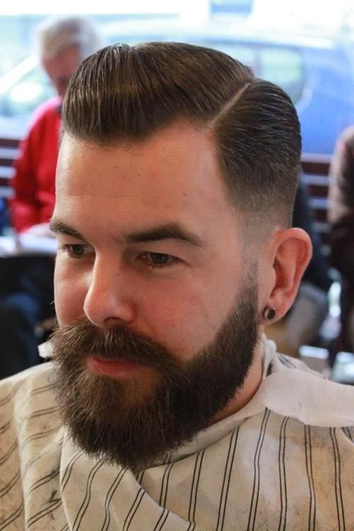 Hard Part Haircut Fade with Beard