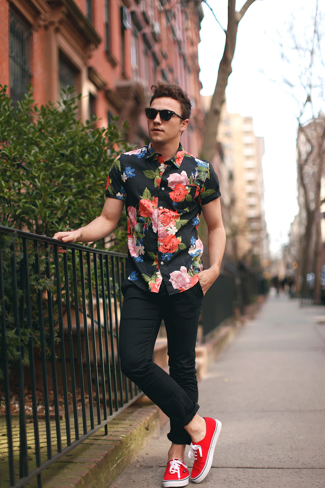 Red and Black Floral Shirt