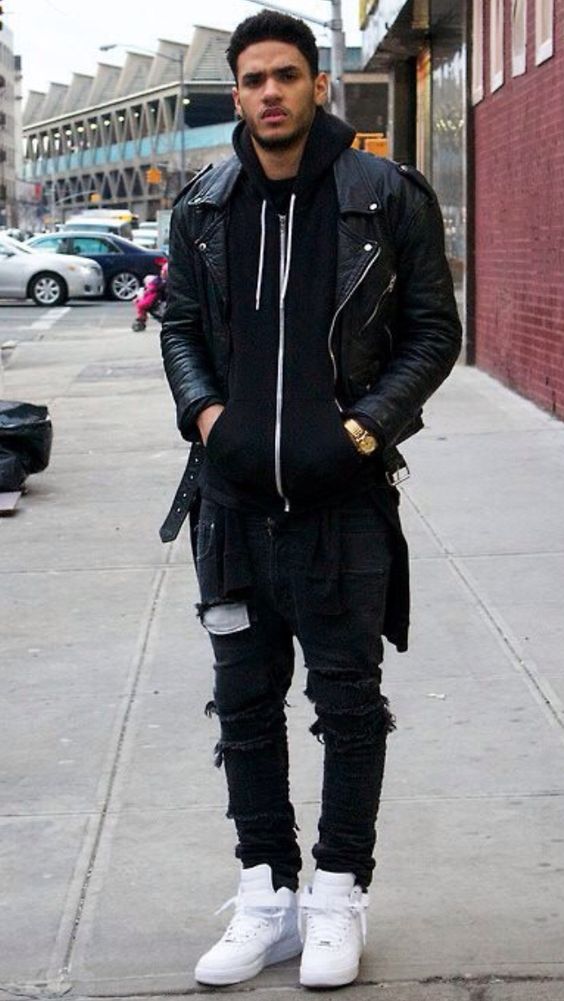 wear black jecket in urban mens fashion