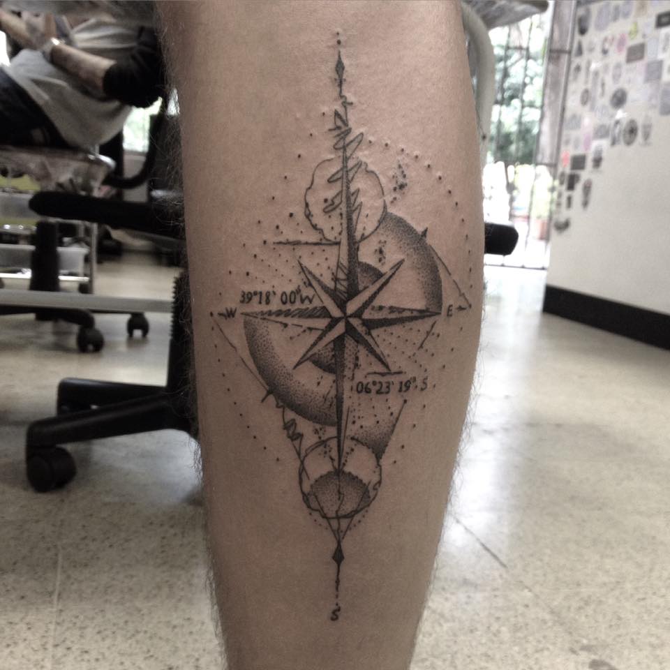 geometric tattoo compass