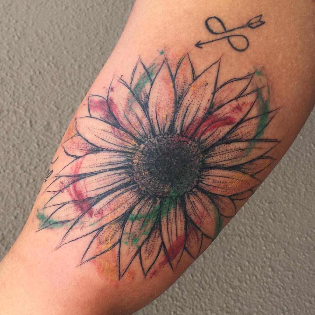  watercolor sunflower tattoo