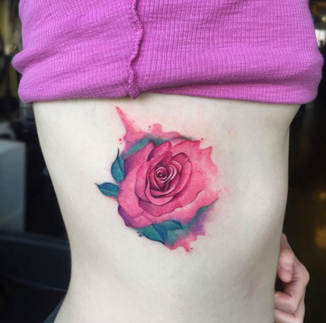  watercolor rose tattoo