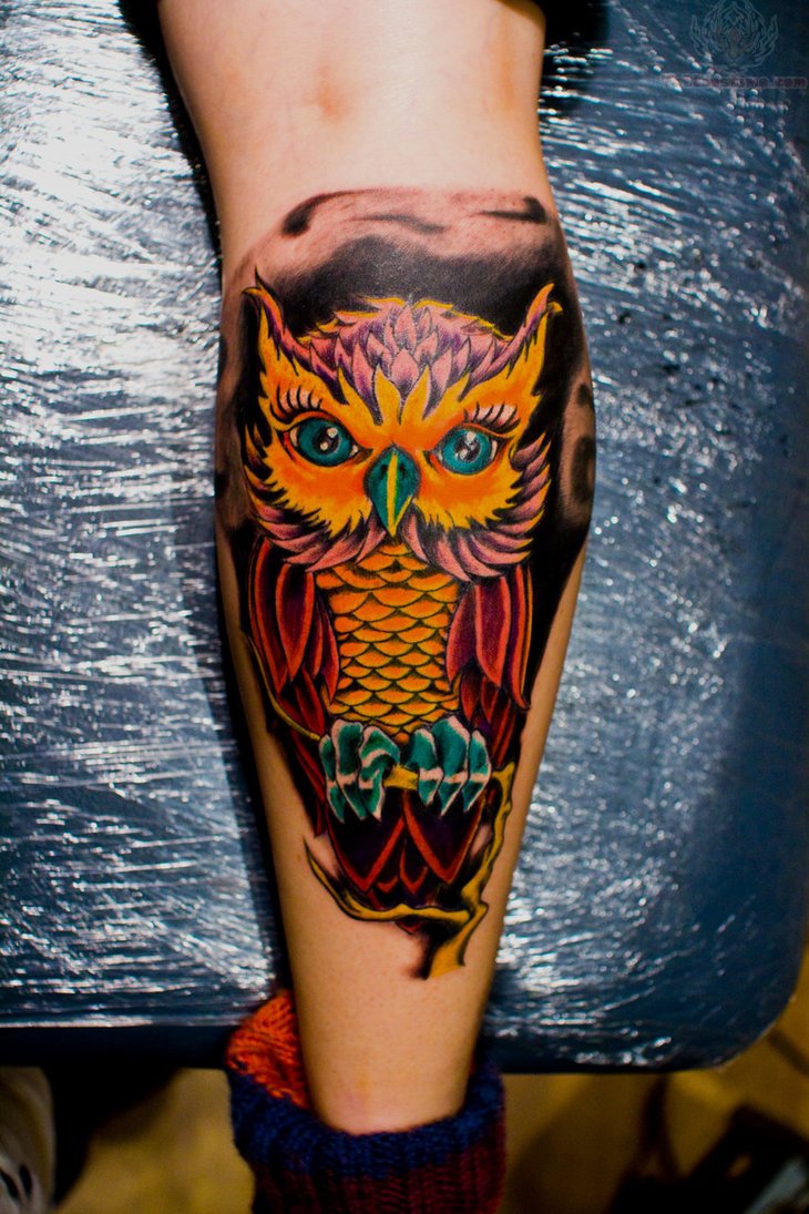  colorful owl tattoo
