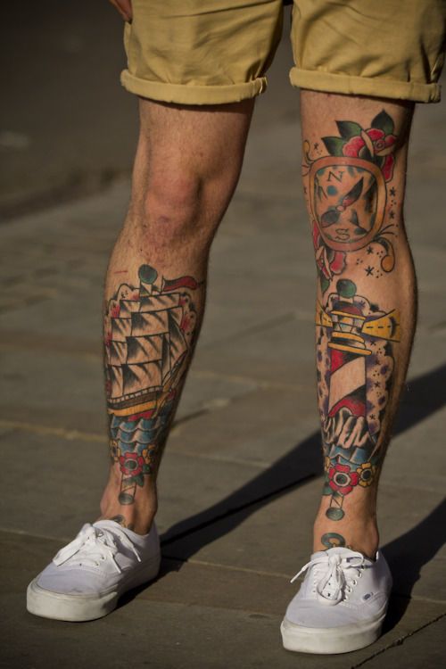 old school leg tattoos