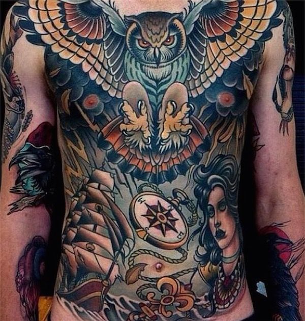  owl tattoo chest