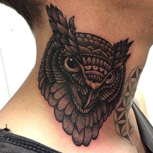 owl neck tattoos