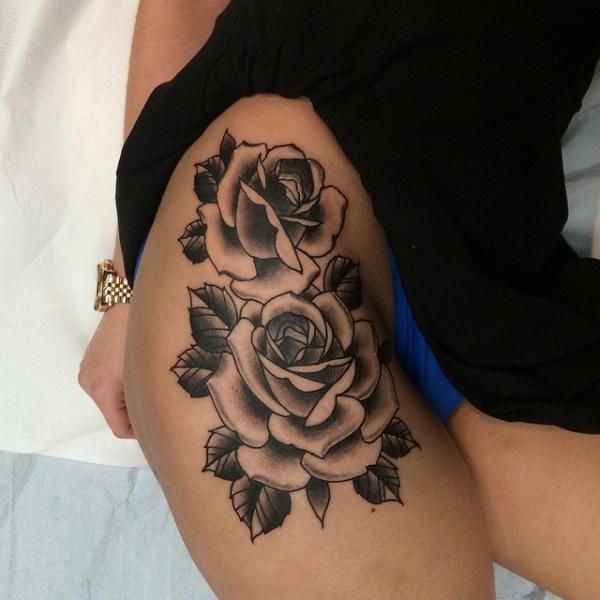  rose thigh tattoos