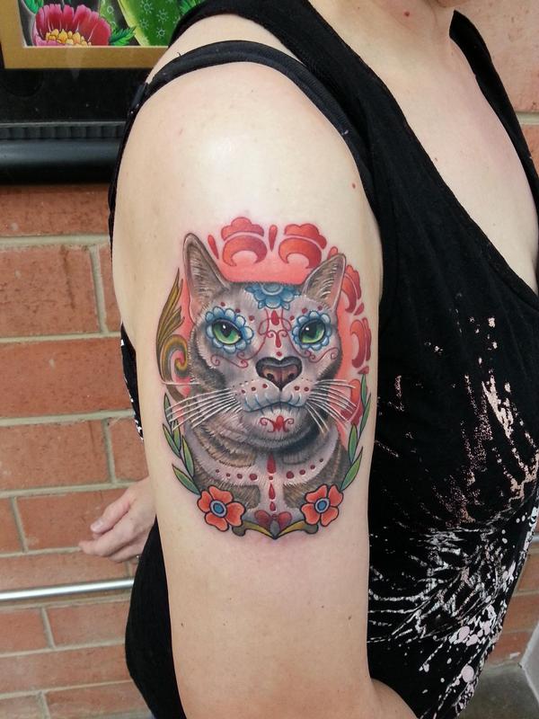  sugar skull cat tattoo