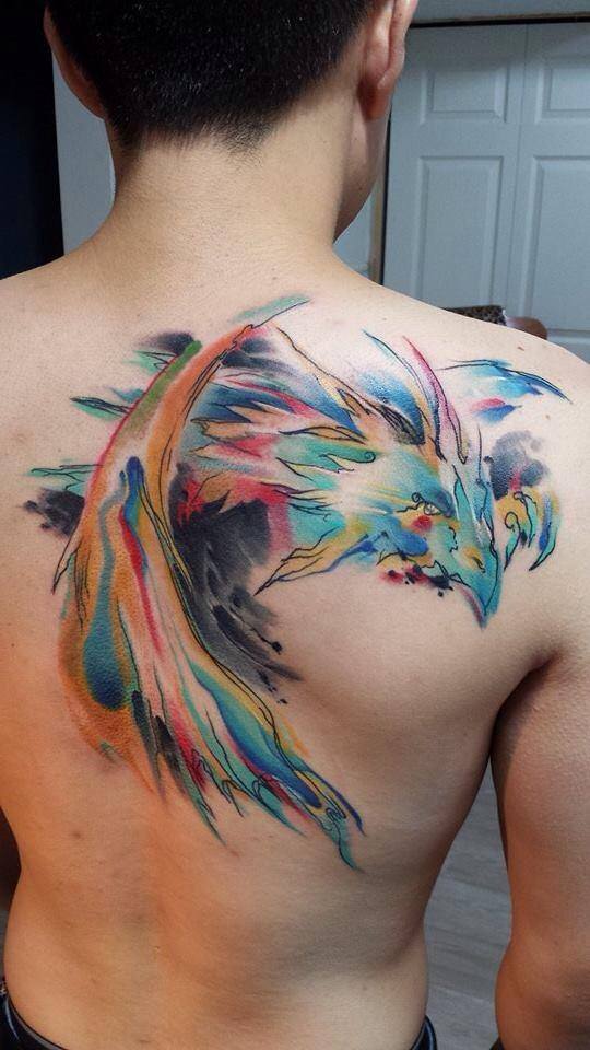  watercolor dragon tattoo