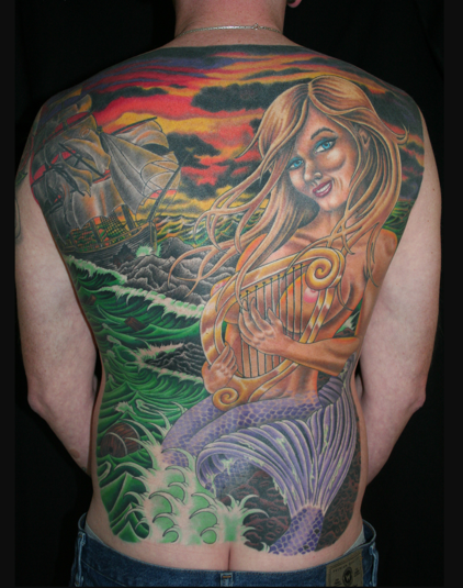 mermaid back tattoos
