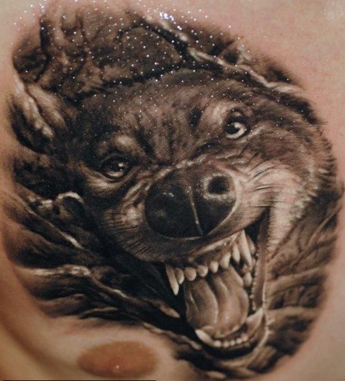  wolf tattoo chest