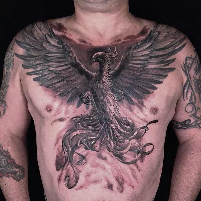 phoenix sternum tattoo