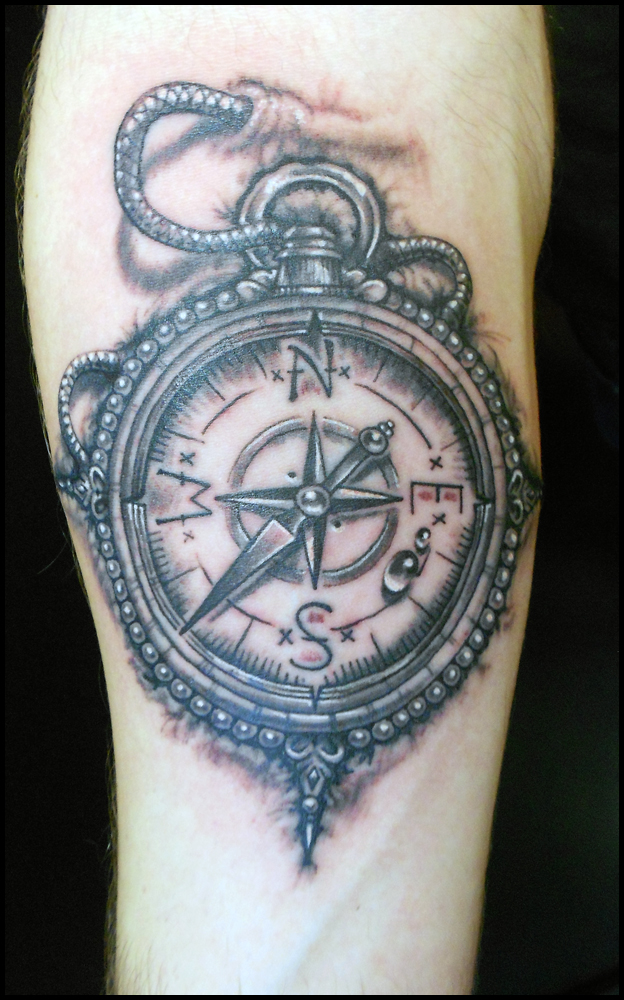 realistic compass tattoo