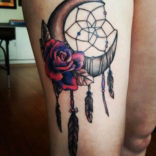  dream catcher tattoo with flowers
