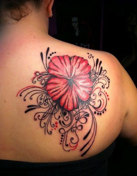 hibiscus shoulder tattoos