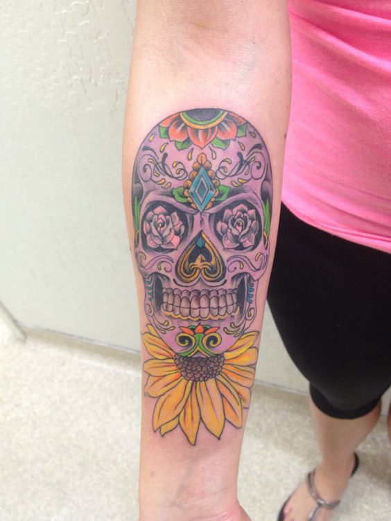  skull sunflower tattoo