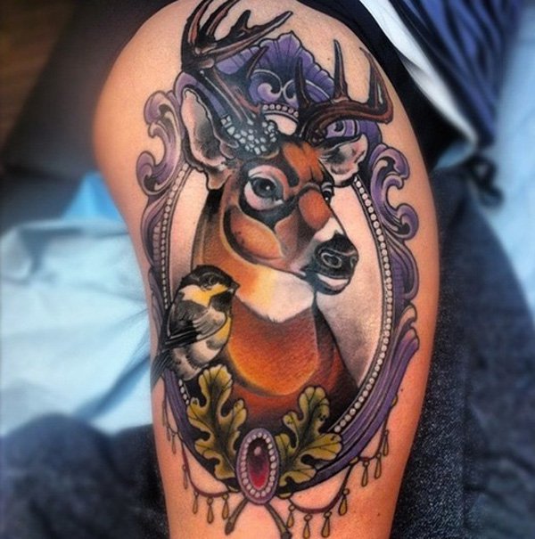 deer thigh tattoos