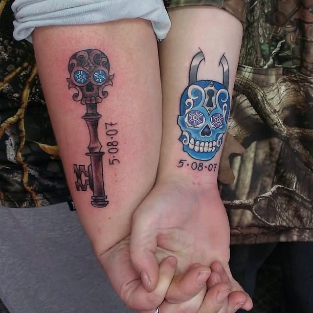 lock and key couple tattoos