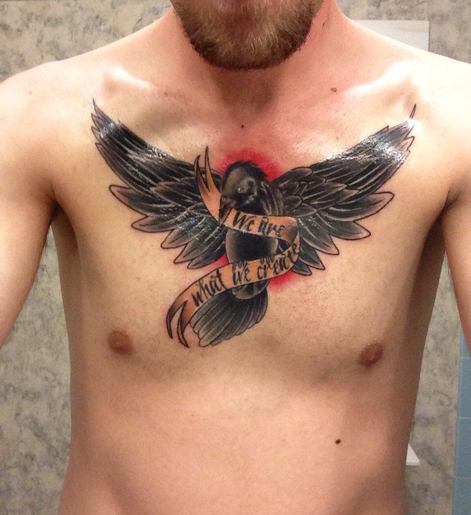  raven chest tattoos
