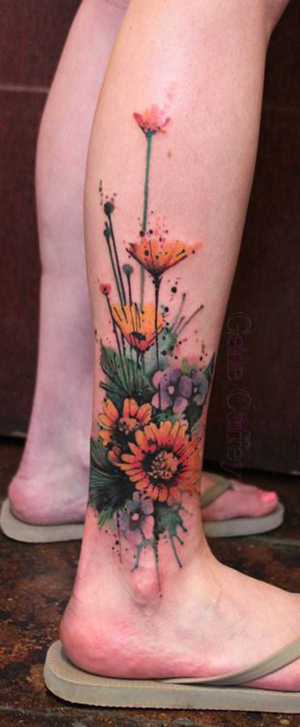  sunflower tattoo calf