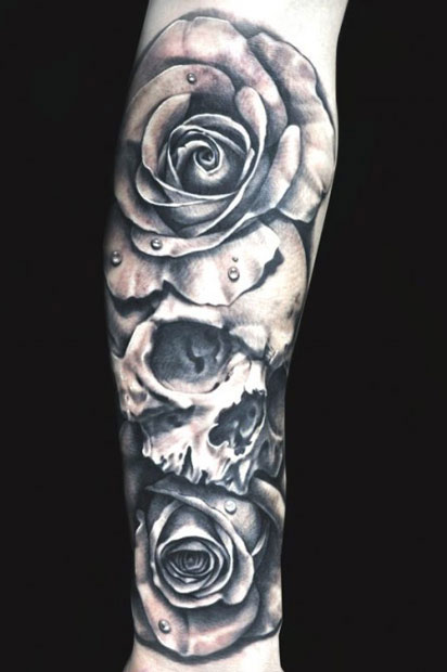  rose and skull tattoos