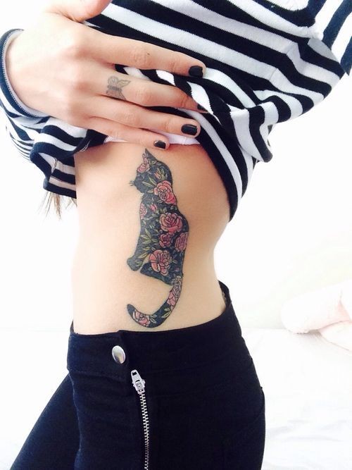  floral cat tattoo