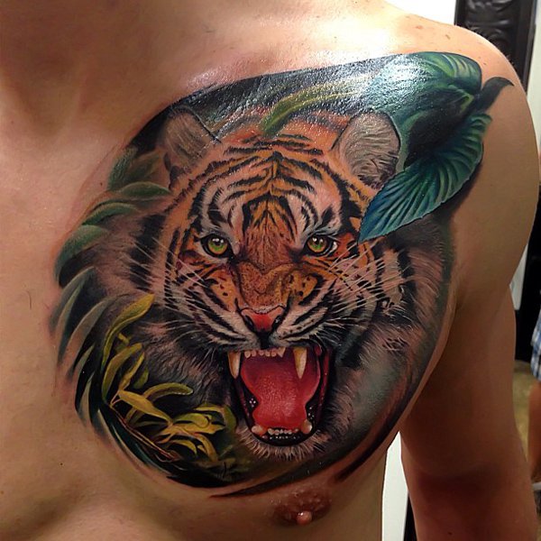 tiger chest tattoos