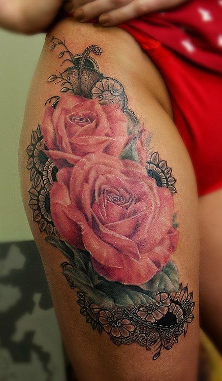 floral thigh tattoos