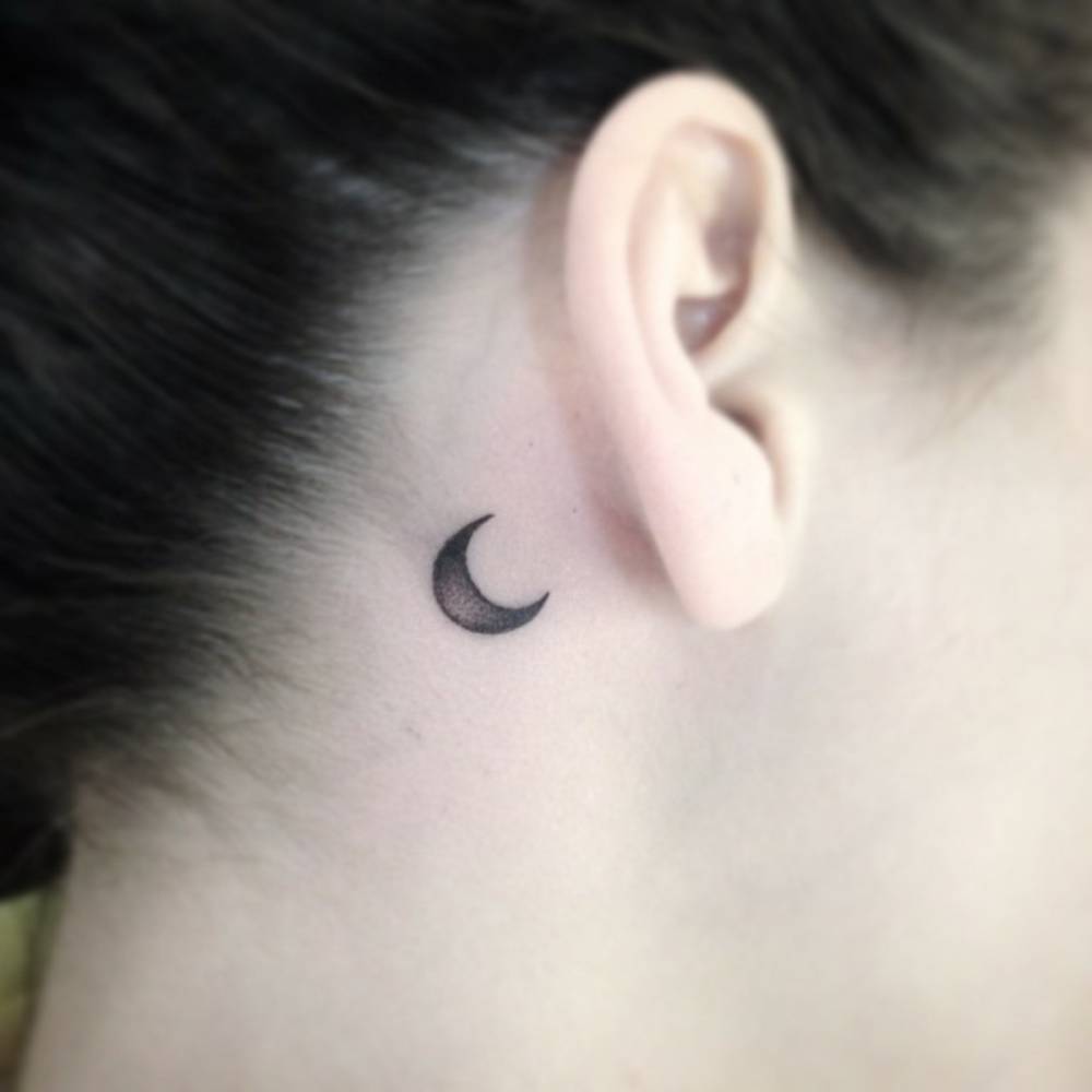  moon tattoo behind ear