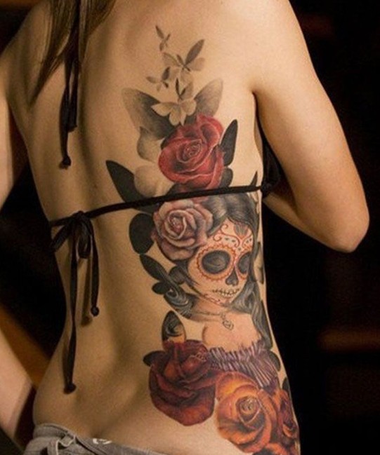  skull flower tattoos