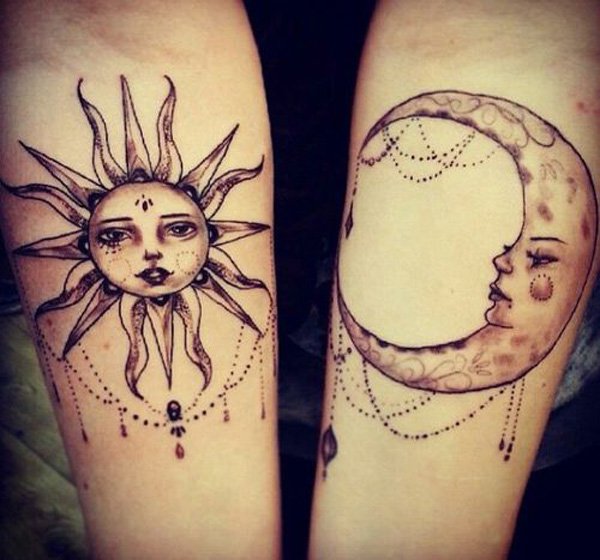 sun moon matching tattoos