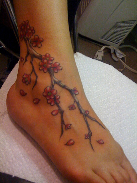  cherry blossom ankle tattoos