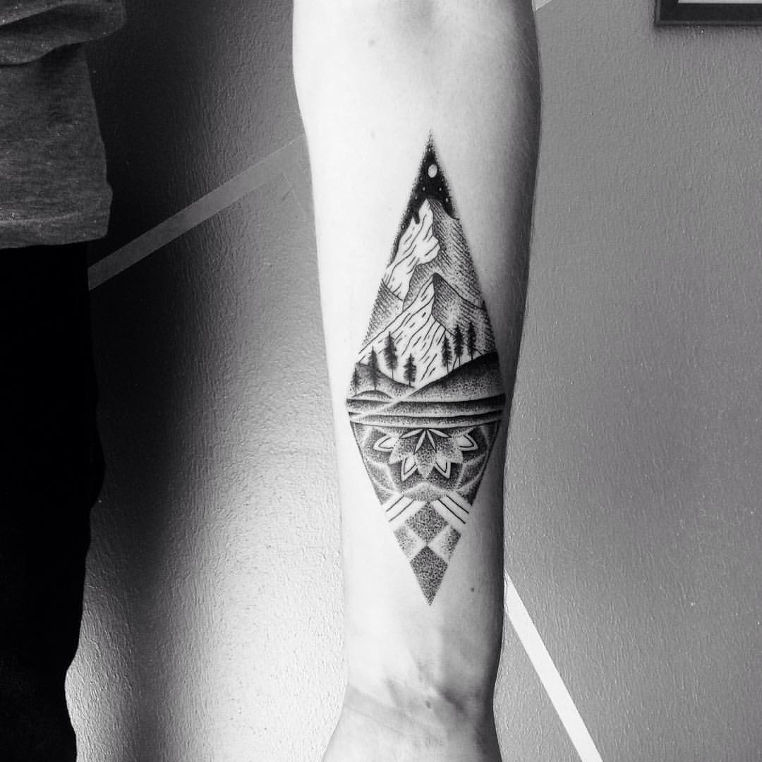  dotwork mountain tattoo