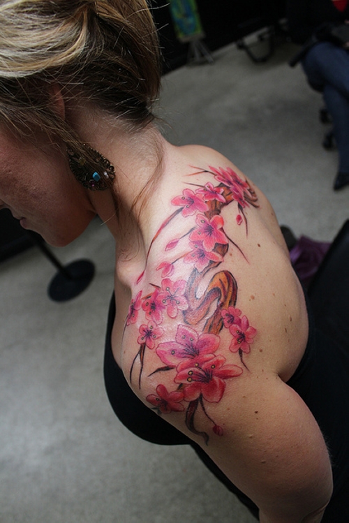 cherry blossom shoulder tattoos