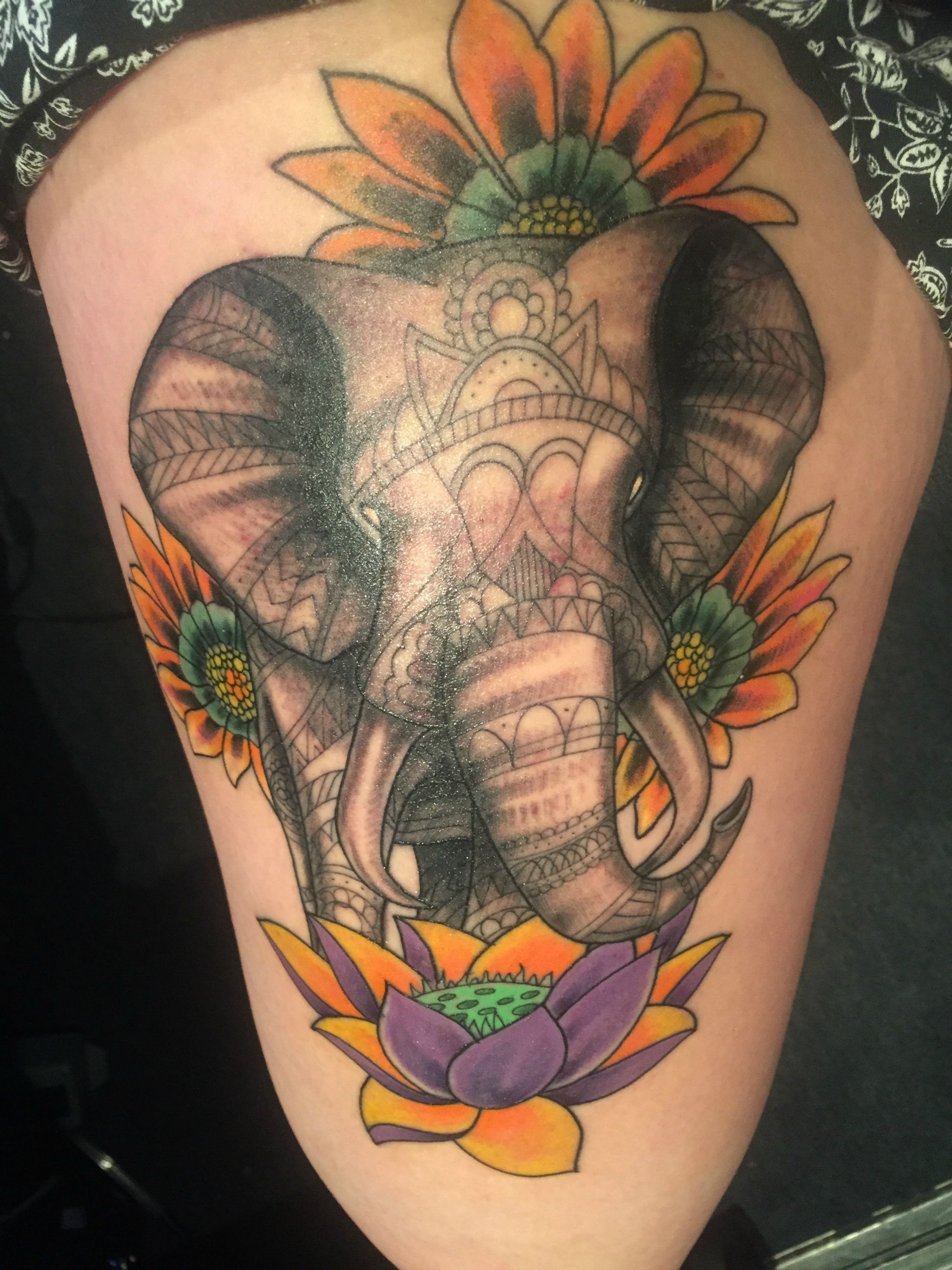 elephant lotus flower tattoo