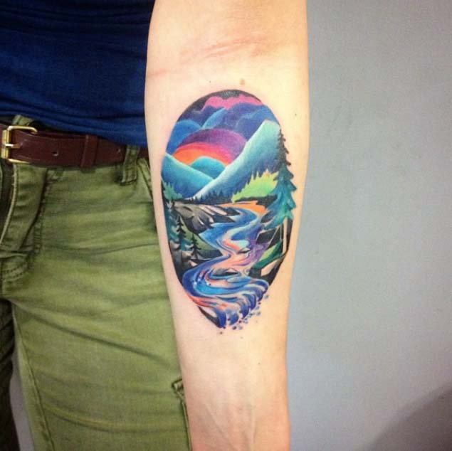 colorful mountain tattoo