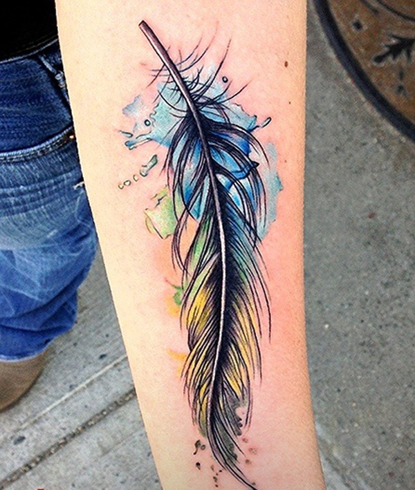  watercolor feather tattoo