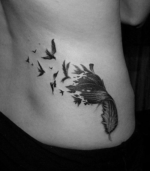  feather tattoo with birds