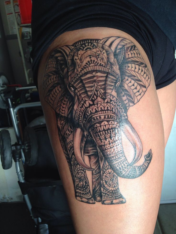  elephant tattoo thigh