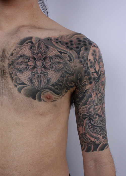  half chest tattoos