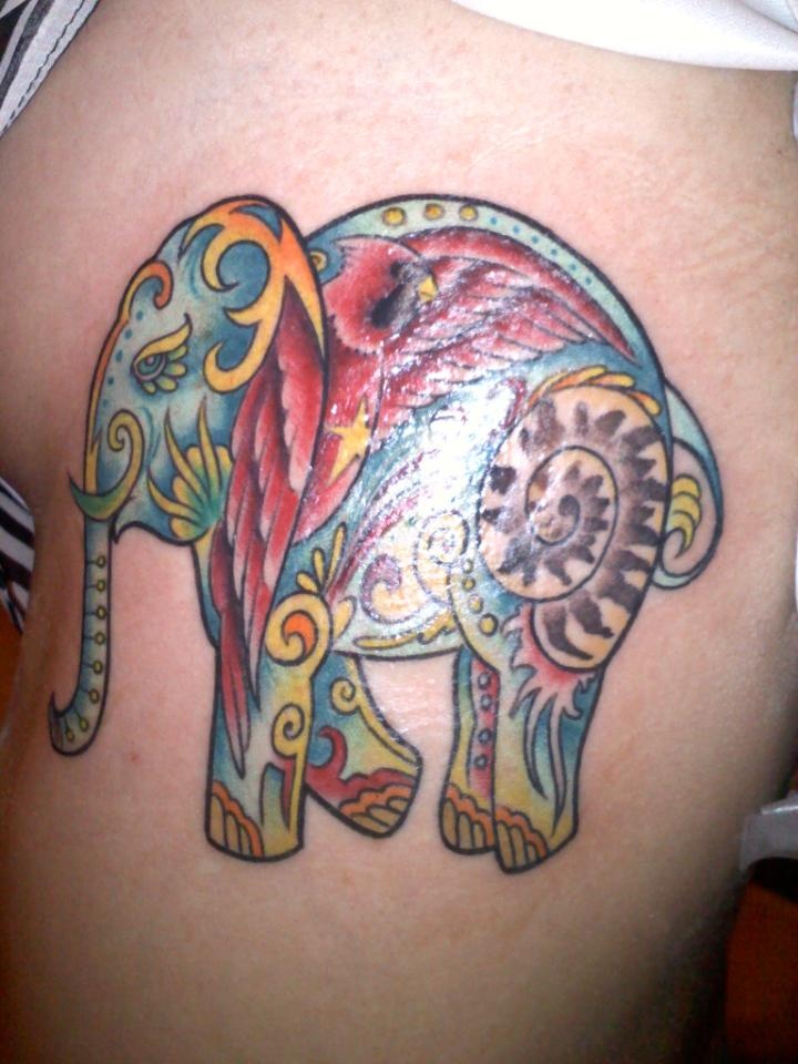colorful elephant tattoo