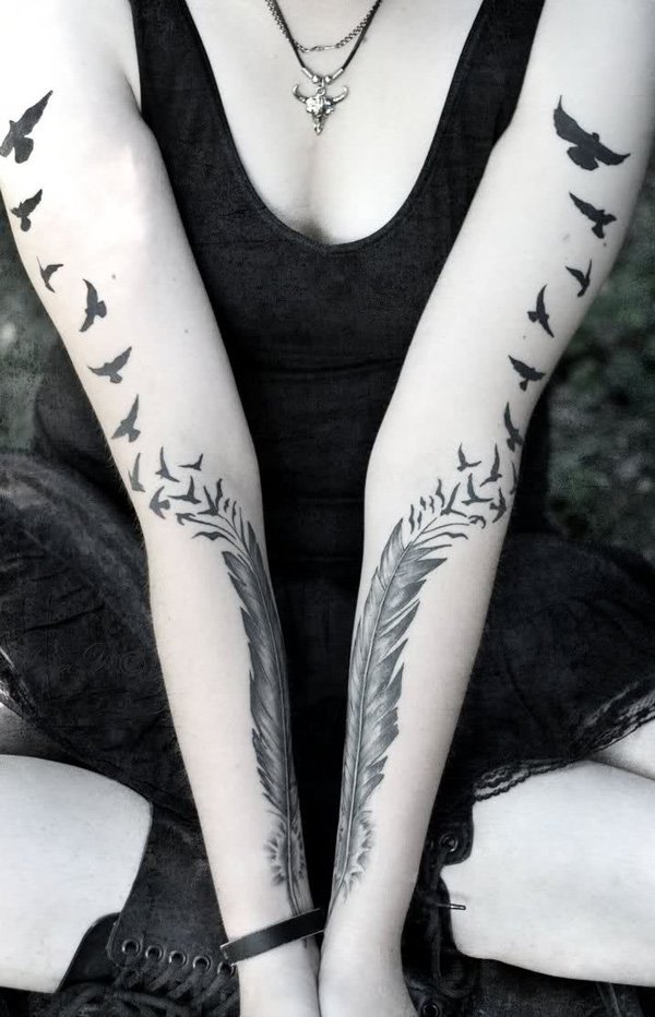  feather forearm tattoos