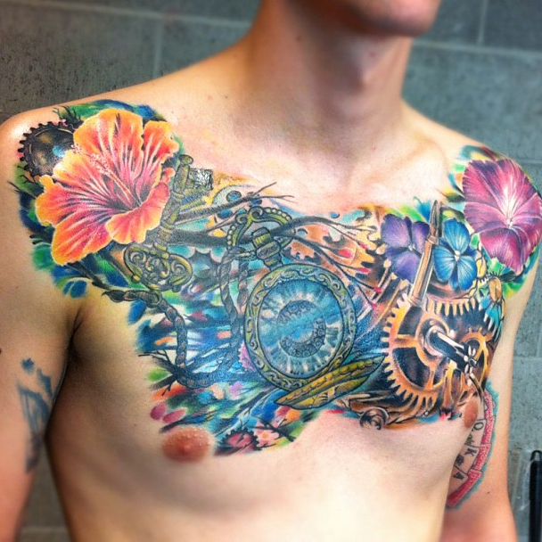  floral chest tattoos