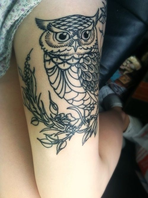  owl tattoo thigh