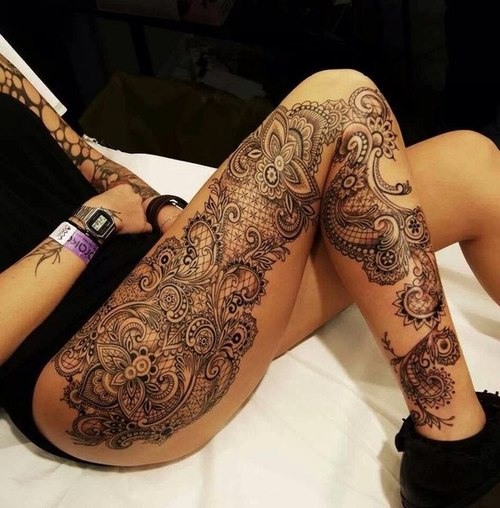 lace thigh tattoos
