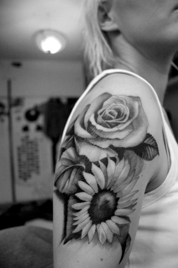 sunflower tattoo black and white