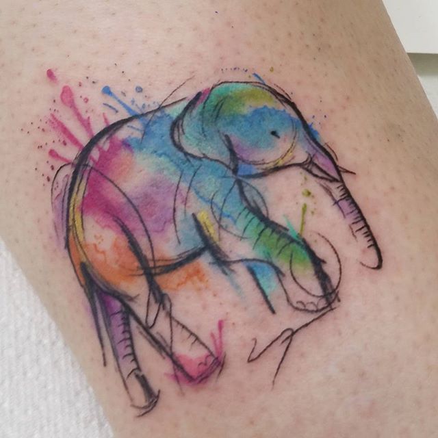 watercolor elephant tattoo