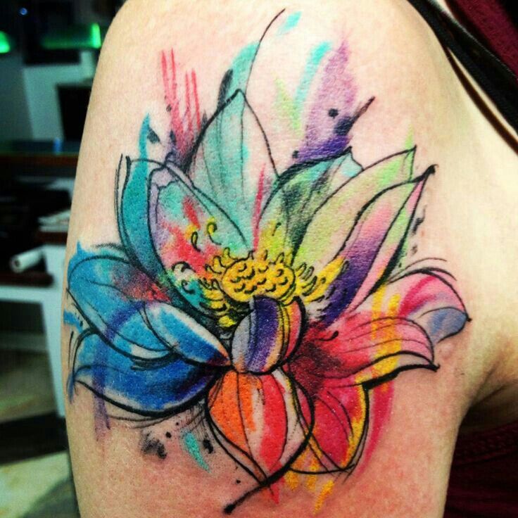  watercolor lotus flower tattoo