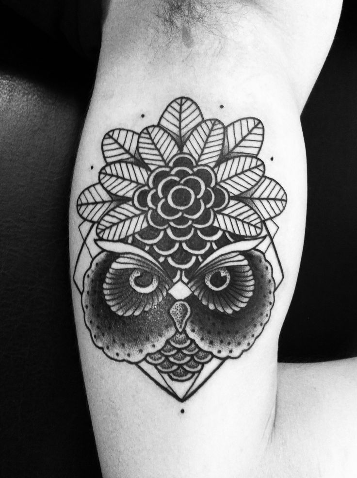  black and white owl tattoo